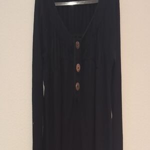 We The Free Black Long Sleeve Waffle Top with Button Detail